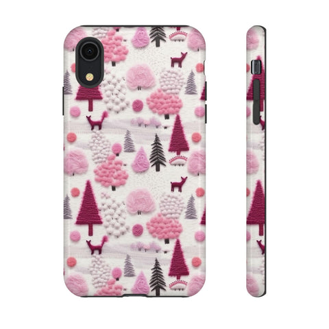 Pink Winter Woodland Aesthetic Embroidery Phone Case for iPhone, Samsung, Pixel