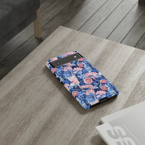 Beachy Blue Collage Phone Case - Trendy Navy Blue and Pink Aesthetic Protective Phone Cover for iPhone, Samsung, Pixel