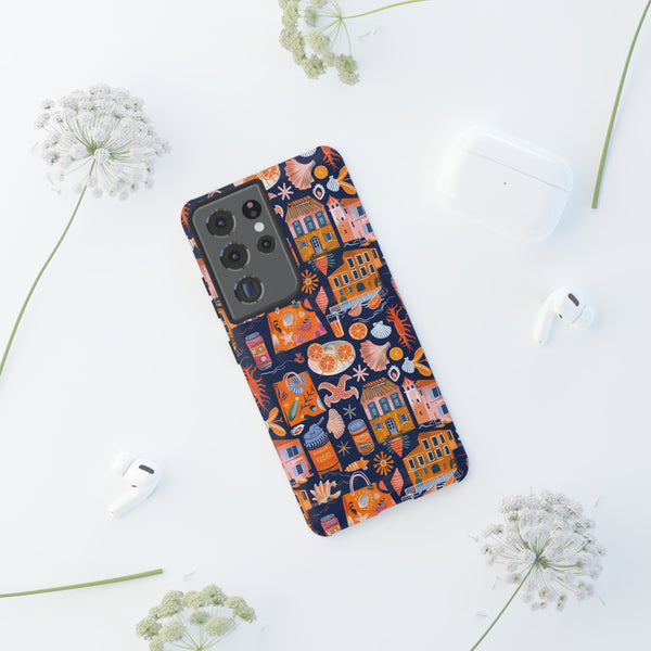 Citrus Coast Collage Phone Case - Blue Orange Trendy Coastal Art Protective Phone Cover for iPhone, Samsung, Pixel