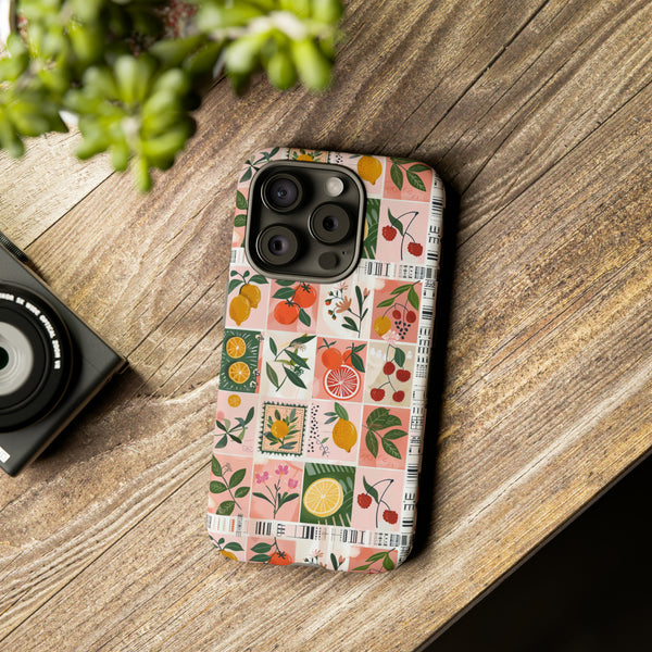 Fruit Stamps Collage Phone Case - Trendy Stickers Aesthetic Protective Phone Cover for iPhone, Samsung, Pixel