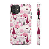 Pink Winter Woodland Aesthetic Embroidery Phone Case for iPhone, Samsung, Pixel iPhone 11 / Glossy