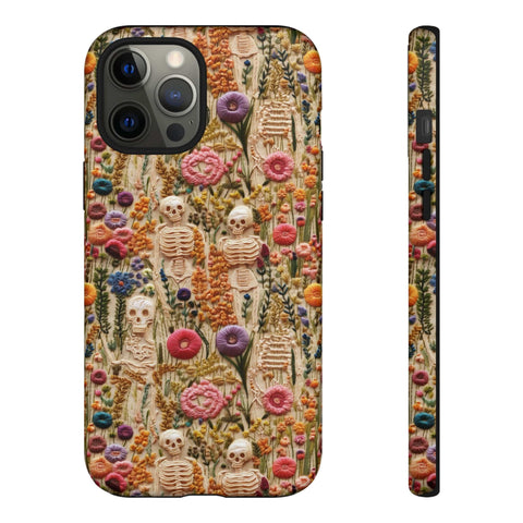 Skeletons in Bloom Garden 3D Aesthetic Phone Case for iPhone, Samsung, Pixel