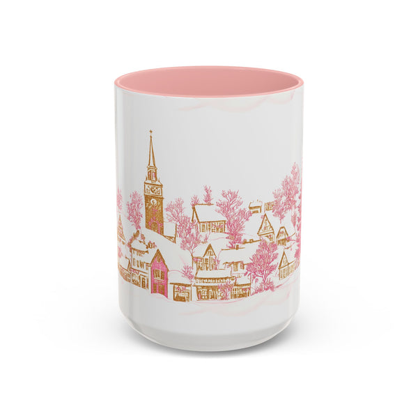 Pink Christmas Village Mug - Festive Aesthetic Holiday Cup for Coffee, Tea, Hot Cocoa
