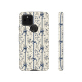 Blue Bow Phone Case - Vintage Floral Preppy Protective Phone Cover for iPhone, Samsung, Pixel