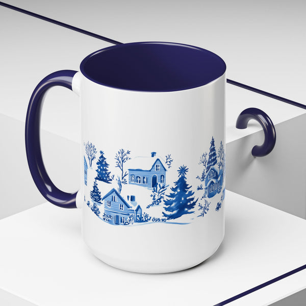 Blue Winter Village Art Mug - Holiday Christmas Cup Gift for Coffee, Tea, Hot Cocoa