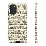 Bookshelf Phone Case - Neutral Beige Books and Plants Protective Cover for iPhone, Samsung, Pixel