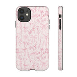 Pink Floral Bow Phone Case - Preppy Bows Protective Phone Cover for iPhone, Samsung, Pixel