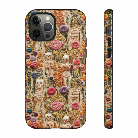 Skeletons in Bloom Garden 3D Aesthetic Phone Case for iPhone, Samsung, Pixel
