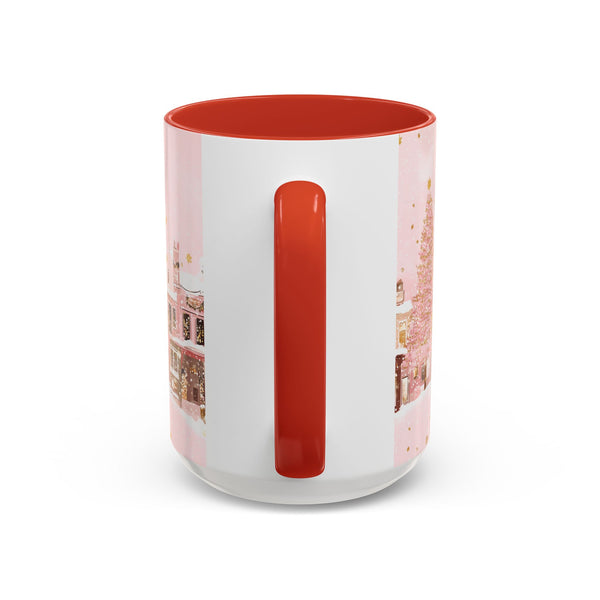 Pink Christmas Town Mug - Festive Holiday Village Art Cup for Coffee, Tea, Hot Chocolate