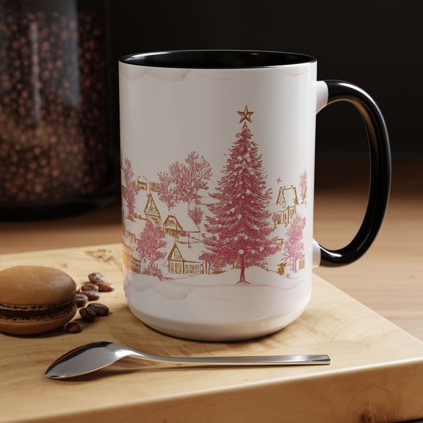 Pink Christmas Village Mug - Festive Aesthetic Holiday Cup for Coffee, Tea, Hot Cocoa