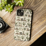 Bookshelf Phone Case - Neutral Beige Books and Plants Protective Cover for iPhone, Samsung, Pixel