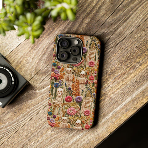 Skeletons in Bloom Garden 3D Aesthetic Phone Case for iPhone, Samsung, Pixel
