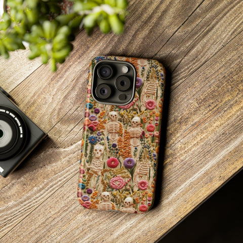 Skeletons in Bloom Garden 3D Aesthetic Phone Case for iPhone, Samsung, Pixel