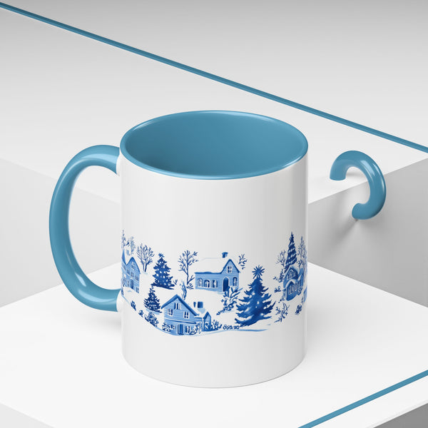 Blue Winter Village Art Mug - Holiday Christmas Cup Gift for Coffee, Tea, Hot Cocoa