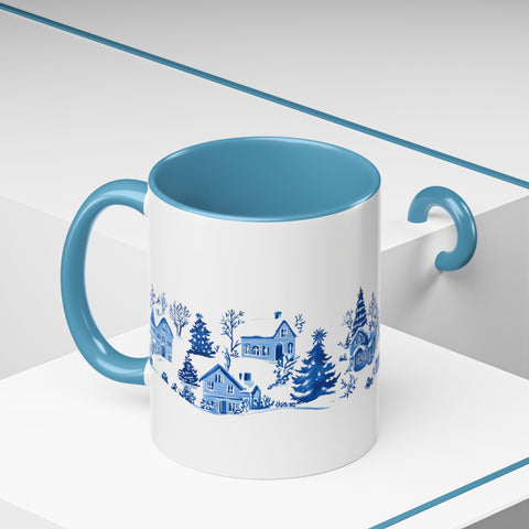 Blue Winter Village Art Mug - Holiday Christmas Cup Gift for Coffee, Tea, Hot Cocoa