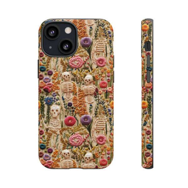 Skeletons in Bloom Garden 3D Aesthetic Phone Case for iPhone, Samsung, Pixel