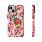 Strawberry Collage Phone Case - Pink Trendy Aesthetic Protective Phone Cover for iPhone, Samsung, Pixel