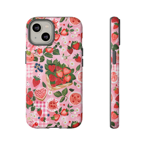 Strawberry Collage Phone Case - Pink Trendy Aesthetic Protective Phone Cover for iPhone, Samsung, Pixel