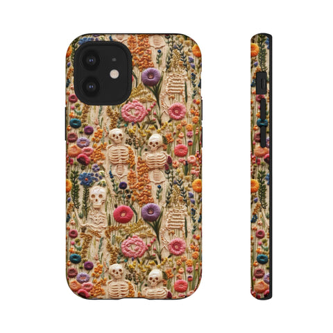 Skeletons in Bloom Garden 3D Aesthetic Phone Case for iPhone, Samsung, Pixel