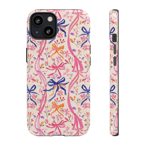 Whirly Bows Phone Case - Pink Preppy Flowers Protective Cover for iPhone, Samsung, Pixel