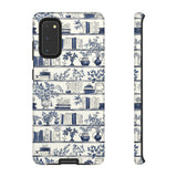 Bookshelf Phone Case - Blue and White Floral Books Protective Cover for iPhone, Samsung, Pixel