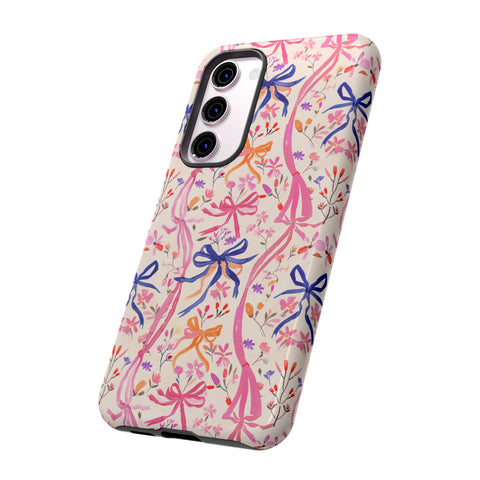 Whirly Bows Phone Case - Pink Preppy Flowers Protective Cover for iPhone, Samsung, Pixel