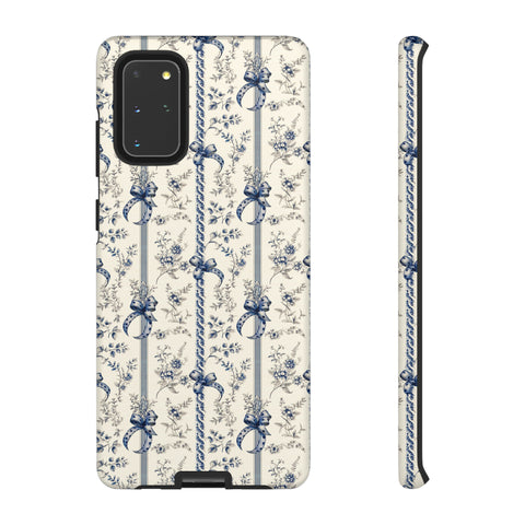 Blue Bow Phone Case - Vintage Floral Preppy Protective Phone Cover for iPhone, Samsung, Pixel
