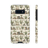 Bookshelf Phone Case - Neutral Beige Books and Plants Protective Cover for iPhone, Samsung, Pixel