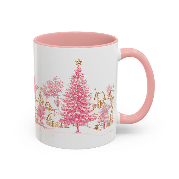 Pink Christmas Village Mug - Festive Aesthetic Holiday Cup for Coffee, Tea, Hot Cocoa