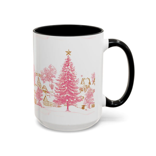 Pink Christmas Village Mug - Festive Aesthetic Holiday Cup for Coffee, Tea, Hot Cocoa