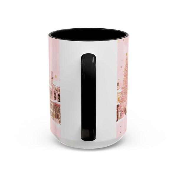 Pink Christmas Town Mug - Festive Holiday Village Art Cup for Coffee, Tea, Hot Chocolate