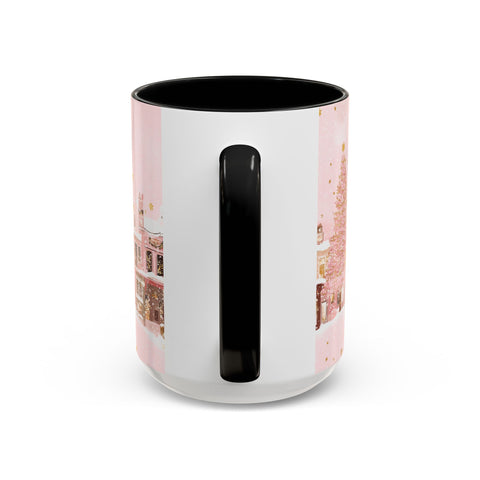 Pink Christmas Town Mug - Festive Holiday Village Art Cup for Coffee, Tea, Hot Chocolate