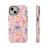 Whirly Bows Phone Case - Pink Preppy Flowers Protective Cover for iPhone, Samsung, Pixel
