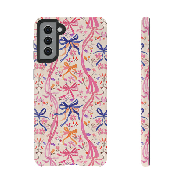 Whirly Bows Phone Case - Pink Preppy Flowers Protective Cover for iPhone, Samsung, Pixel