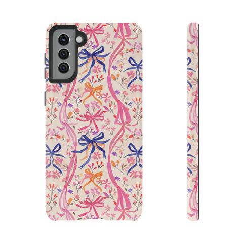 Whirly Bows Phone Case - Pink Preppy Flowers Protective Cover for iPhone, Samsung, Pixel