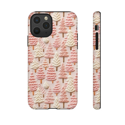 Pink Christmas Trees 3D Embroidery Phone Case for iPhone, Samsung, Pixel