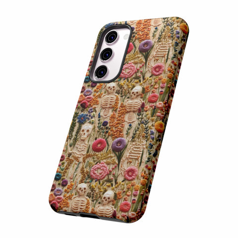 Skeletons in Bloom Garden 3D Aesthetic Phone Case for iPhone, Samsung, Pixel