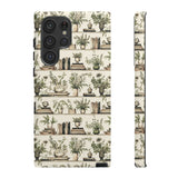 Bookshelf Phone Case - Neutral Beige Books and Plants Protective Cover for iPhone, Samsung, Pixel