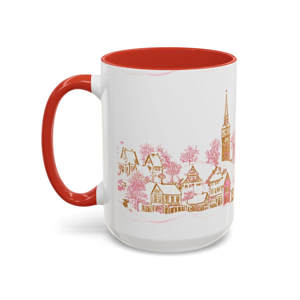 Pink Christmas Village Mug - Festive Aesthetic Holiday Cup for Coffee, Tea, Hot Cocoa