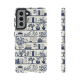 Bookshelf Phone Case - Blue and White Floral Books Protective Cover for iPhone, Samsung, Pixel