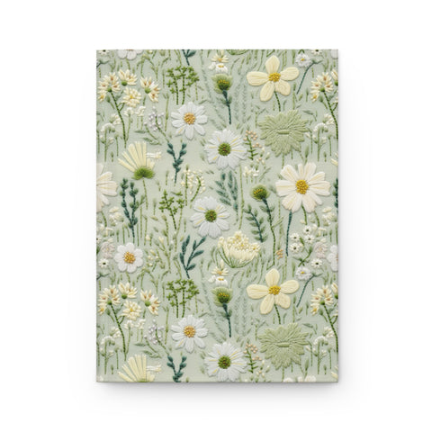 Pretty Green Meadow Wildflower Journal - Hardcover Blank Lined Notebook