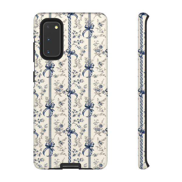 Blue Bow Phone Case - Vintage Floral Preppy Protective Phone Cover for iPhone, Samsung, Pixel