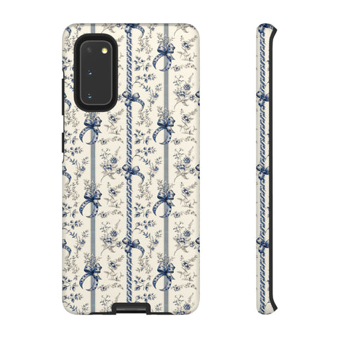 Blue Bow Phone Case - Vintage Floral Preppy Protective Phone Cover for iPhone, Samsung, Pixel