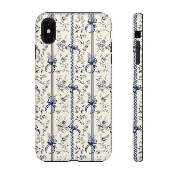 Blue Bow Phone Case - Vintage Floral Preppy Protective Phone Cover for iPhone, Samsung, Pixel