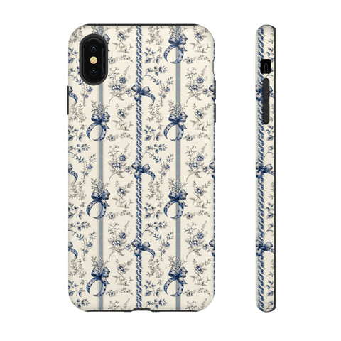 Blue Bow Phone Case - Vintage Floral Preppy Protective Phone Cover for iPhone, Samsung, Pixel