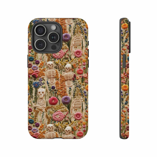 Skeletons in Bloom Garden 3D Aesthetic Phone Case for iPhone, Samsung, Pixel
