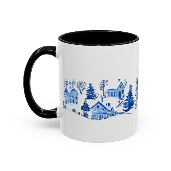 Blue Winter Village Art Mug - Holiday Christmas Cup Gift for Coffee, Tea, Hot Cocoa