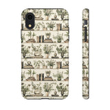 Bookshelf Phone Case - Neutral Beige Books and Plants Protective Cover for iPhone, Samsung, Pixel