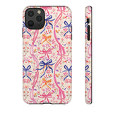 Whirly Bows Phone Case - Pink Preppy Flowers Protective Cover for iPhone, Samsung, Pixel