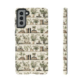 Bookshelf Phone Case - Neutral Beige Books and Plants Protective Cover for iPhone, Samsung, Pixel